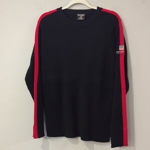Tommy Hilfiger Black Ribbed‎ Sweater with Red Stripes size Large 100% Cotton